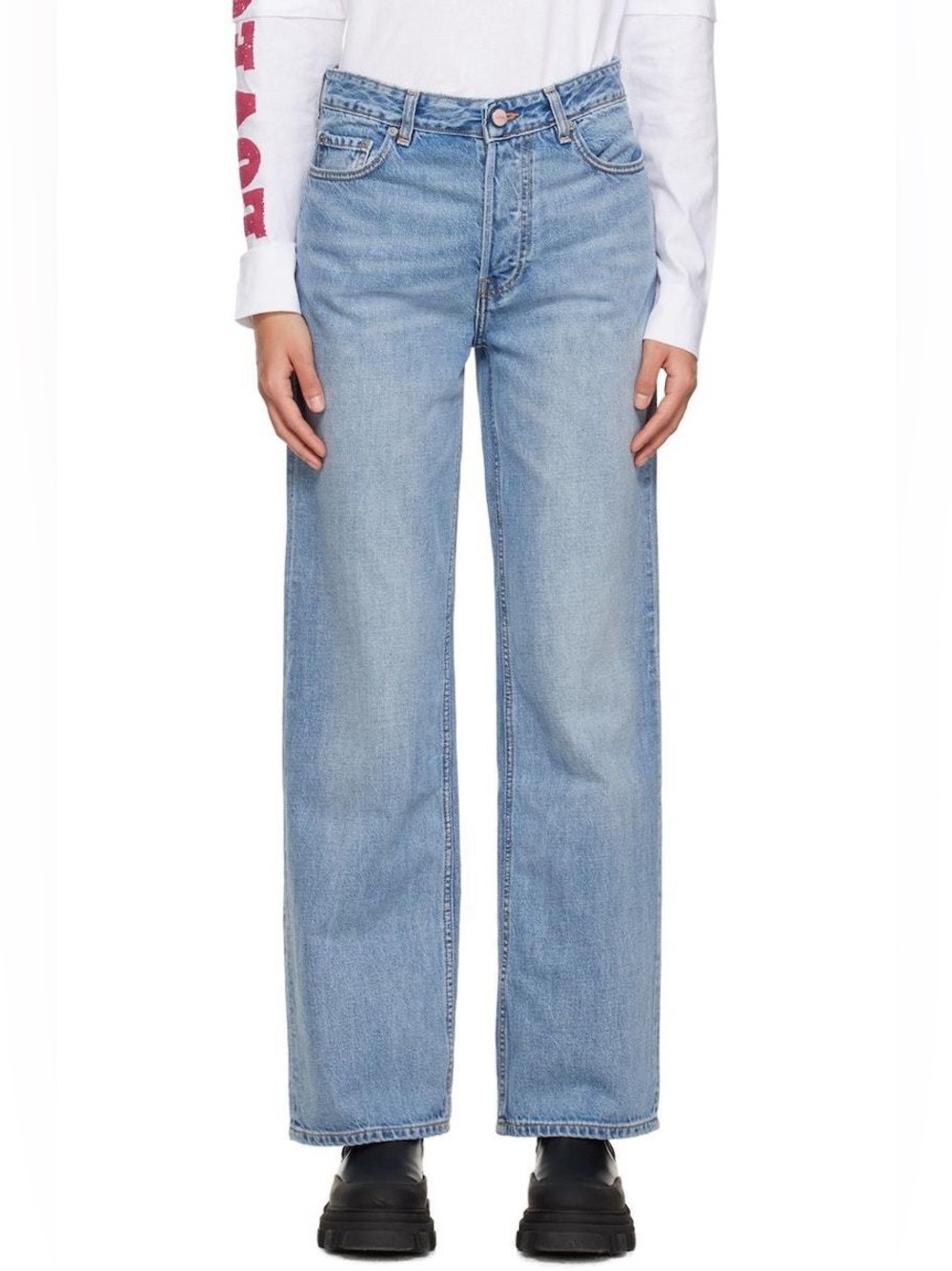 GANNI Izey Relaxed Fit Straight Leg Jeans In Light Vintage Blue Size 27
